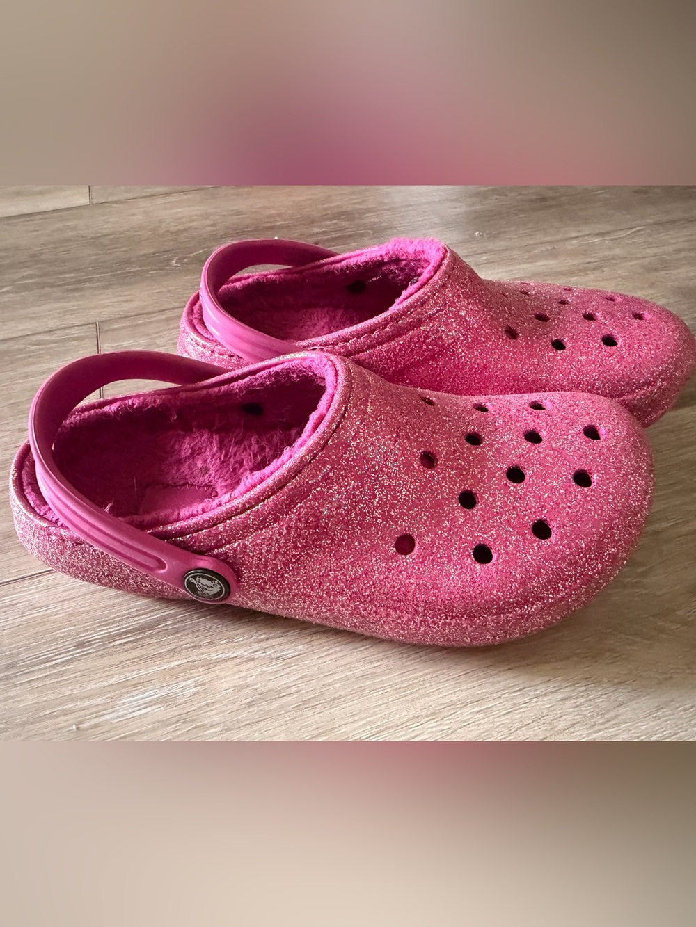Pink Sparkle Faux Fur Lined Crocs - Size J 4